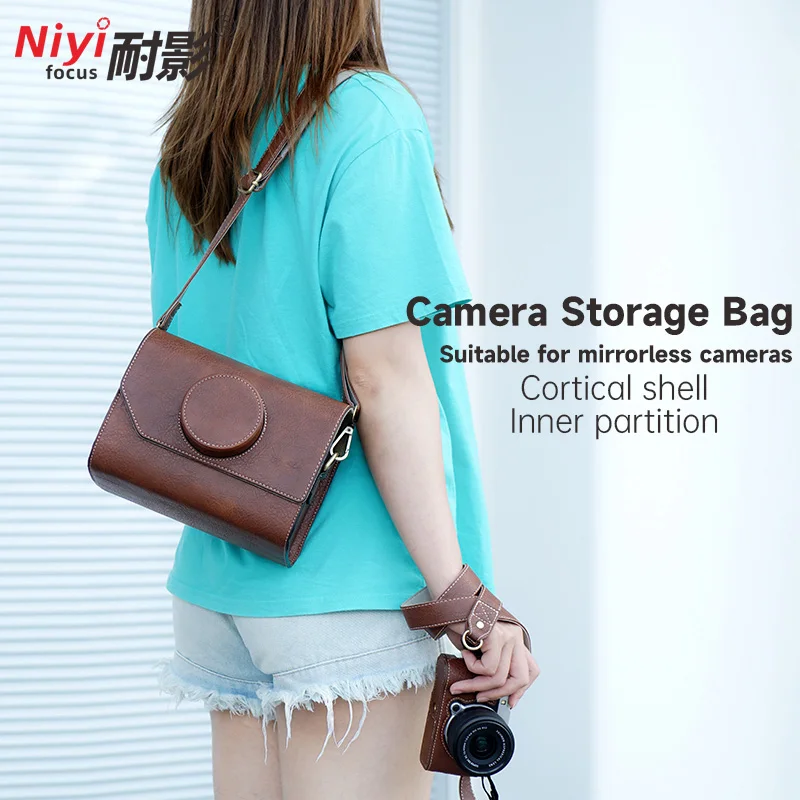 Camera Bag Retro Leather Buffalo Patterned with camera strap Storage bag Outdoor portable for fujifilm xm5 sony zve10 canon r50