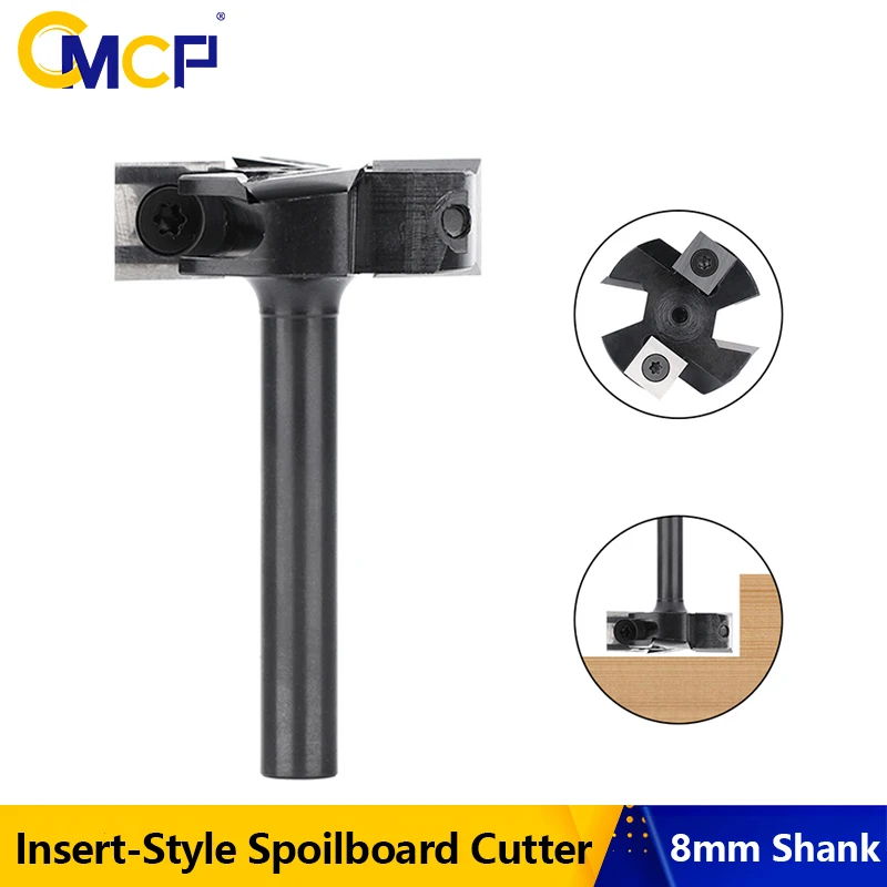 

CMCP 4-Flute Wood Planer Bit 8mm Shank 1-1/2 Diameter Spoilboard Surfacing Router Bit Insert Carbide Slab Milling Cutter