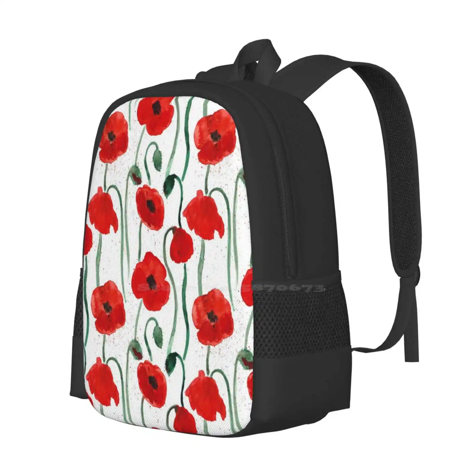 Pattern With Red Poppies Hot Sale Schoolbag Backpack Fashion Bags Poppy Red Watercolor Flowers Female Beautiful Plant Pattern