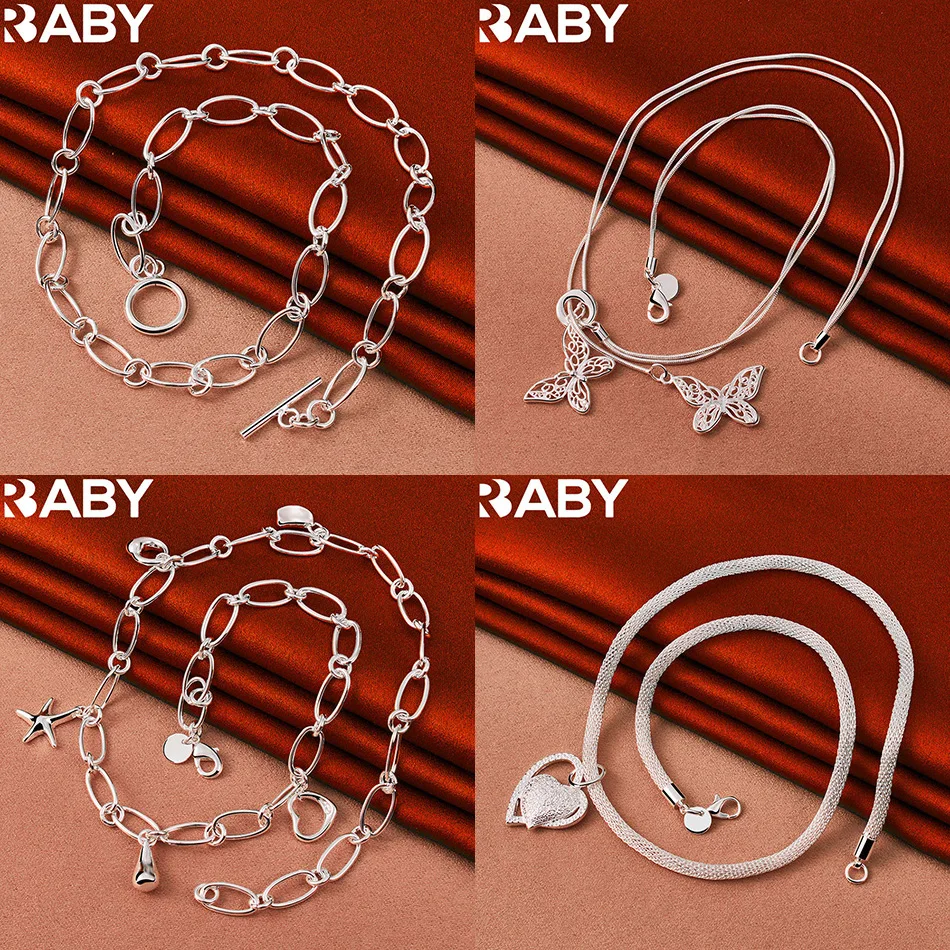 

URBABY 925 Sterling Silver 45cm Geometric Necklace For Women Men Charm Trend Birthday Gifts Fashion Party