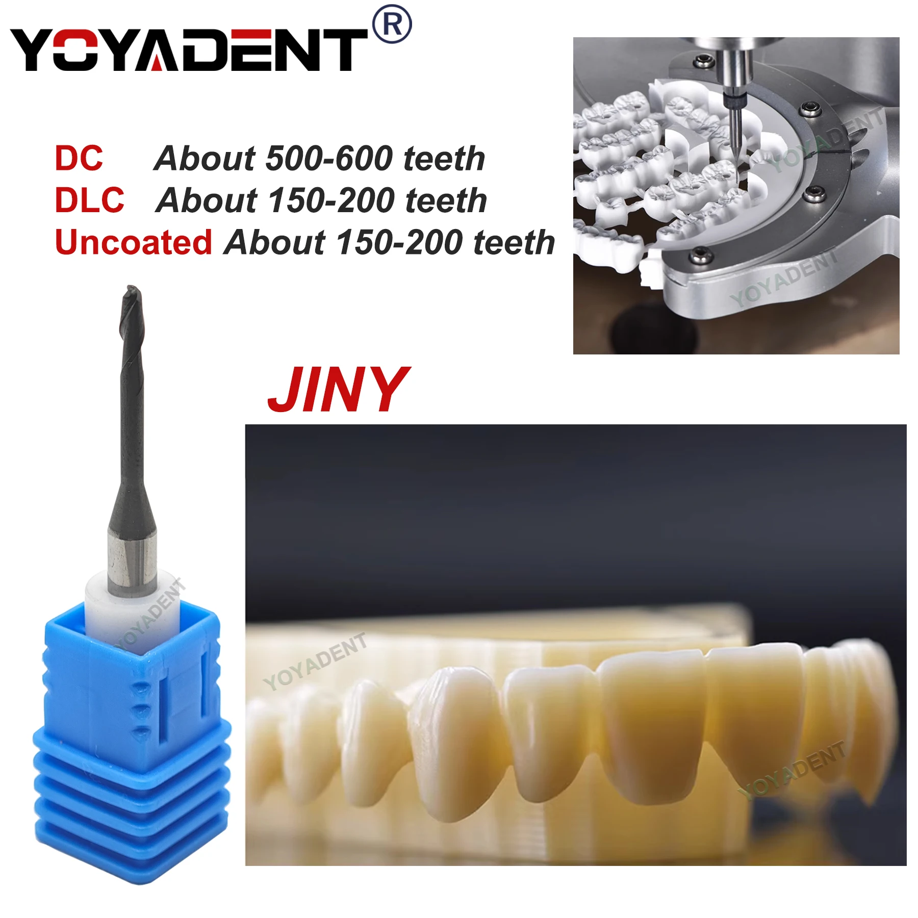 Dental Zirconia Milling Burs JINY D6 Shank Diamond Coated For Cutting Zirconia PMMA Disc Dentistry Milling Machine