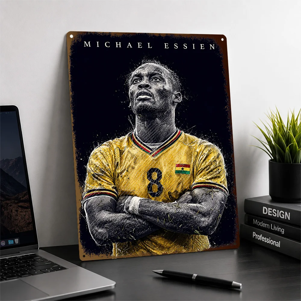 Michael Essien Football Textured Poster Customized Metal Tin Sign Club Legacy Style Wall Art Ideal For Office Or Collector Den