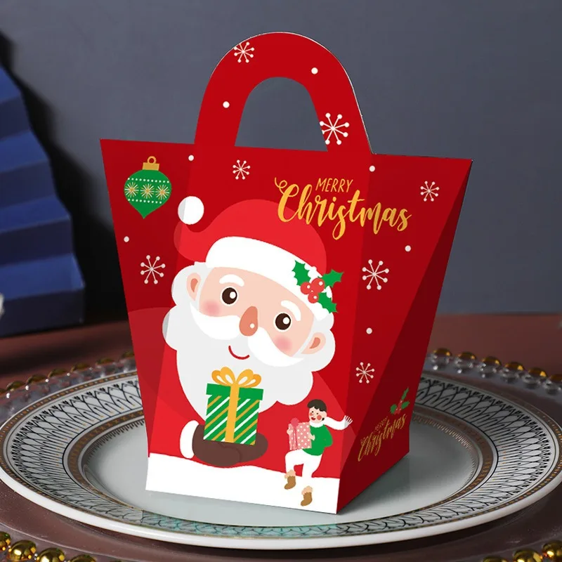 6PCS Christmas Gift Boxes Kraft Paper/Plastic Candy Cookies Snack Boxes for Xmas New Year Party Biscuit Bag Noel navidad