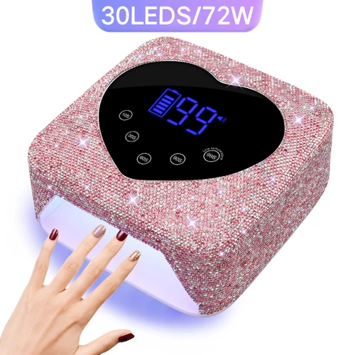 Lámpara LED UV recargable para uñas, lámpara de curado de esmalte de Gel inalámbrica de 30LEDS con pantalla grande, equipo profesional para uñas, 72W