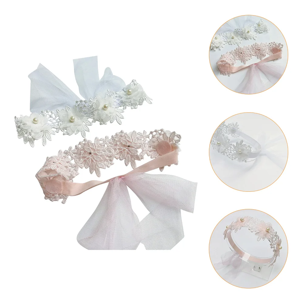 

2pcs Lace Headbands For Baby Girls Adjustable Chiffon Pearl Decorations Christening Costume Party Hair Accessories Suitable For