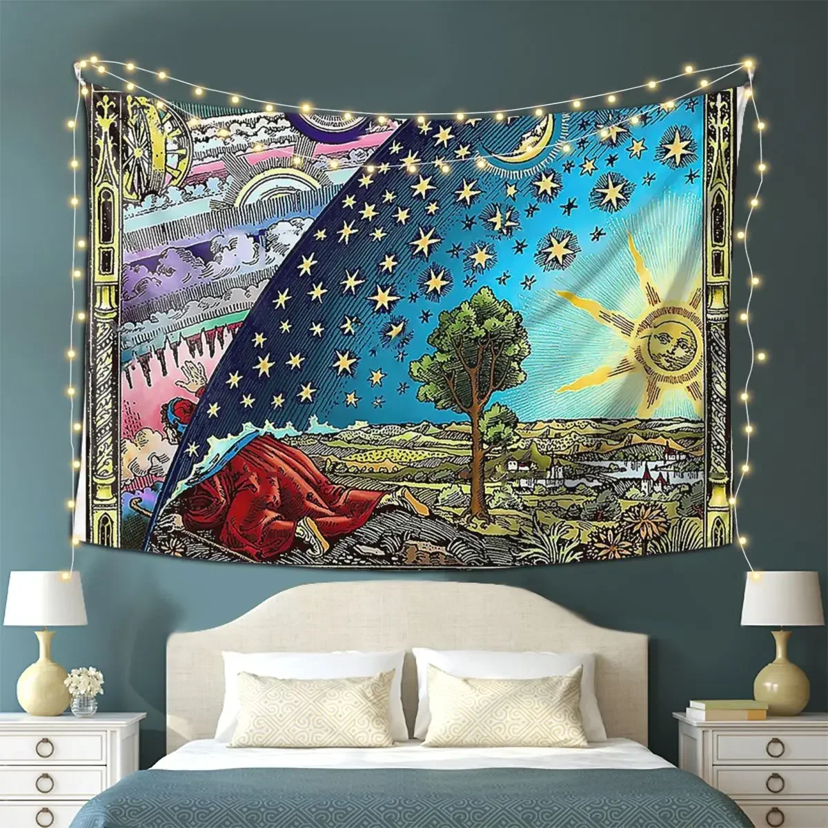 Flammarion Engraving Flat Earth Tapestry Decoration Art Aesthetic Tapestries for Bedroom Decor Hippie Wall Cloth Wall Hanging