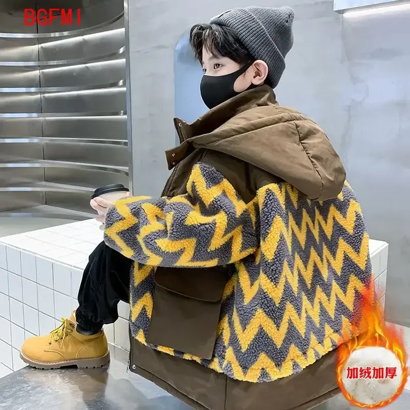 Childrens Clothing Boys Fleece Jacket Autumn Winter 2026 New Boys Thick Patchwork Parka Jacket Baby Winter Trendy Style Kids Top