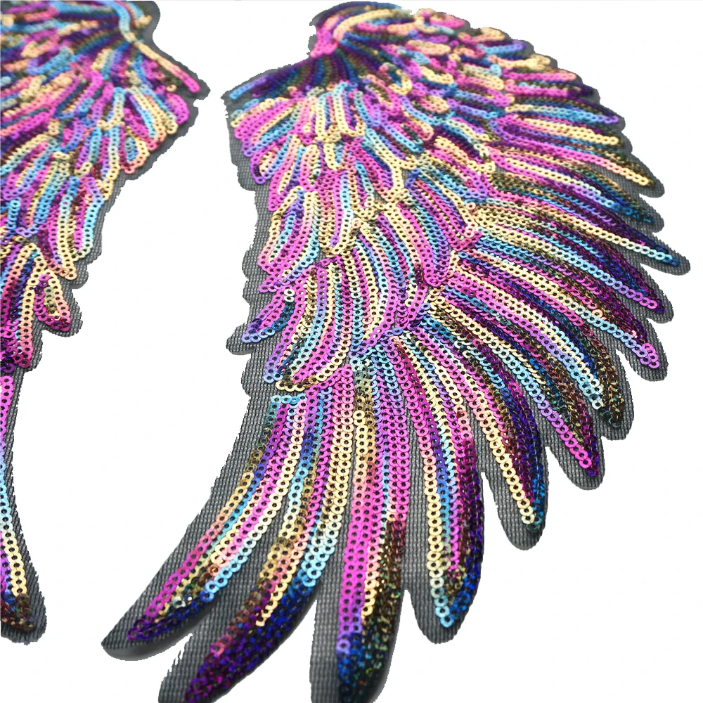 New Colorful Rainbow Feather Wing Sequin Embroidered Patches Sew Iron on Badges for Clothes Diy Appliques Craft Decor Stickers