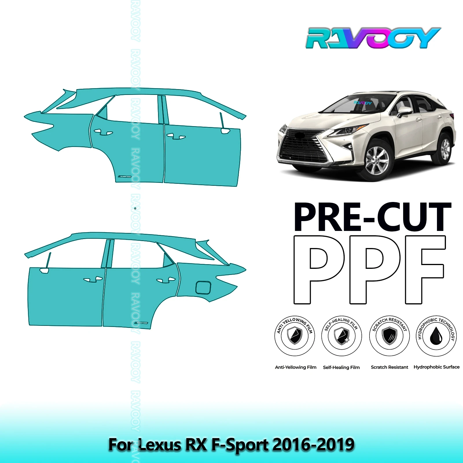 

For Lexus RX F-Sport 2016-2019 8.5mil Clear Matte Pre-Cut PPF Door & A/B Pillar Kit TPU Paint Protection Film Set