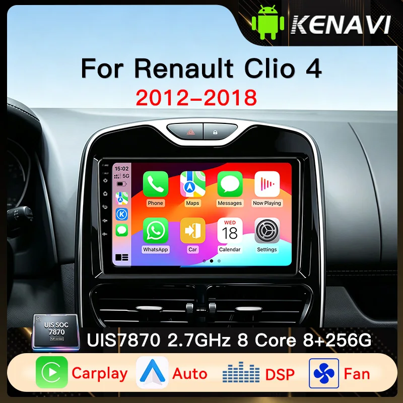 Для Renault Clio 4 2012-2018: 2DIN Android автомагнитола с беспроводным CarPlay, Android Auto, FM, GPS-навигацией, стереосистемой и мультимедийным головным устройством