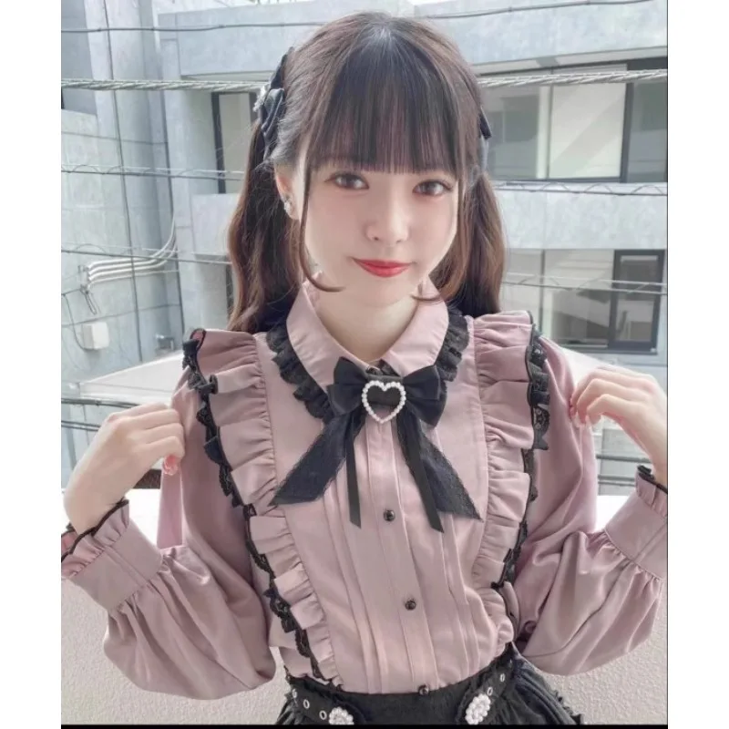 

Japanese Lace Ruffle Sleeves Shirt for Cute Peter Pan Collar Girl's Tops Lolita Blouses Woman's Clothes