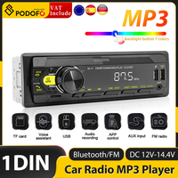 Podofo 1 Din MP3 Car Radio Audio Stereo FM Aux Input Receiver SD TF USB 12V In-dash Bluetooth Multimedia Auto Radio Player