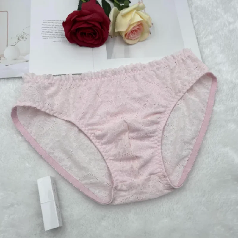 

Men silky elastic lace underwear sexy close fitting pure cotton breathable Briefs daily comfortable Panties Sissy Dance Costumes