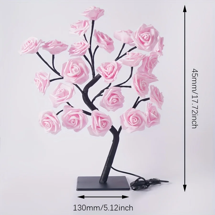 Enchanting Rose Tree USB Lamp - Adjustable LED Night Light w/ Detachable Base & Warm White Glow for Home/Office Decor