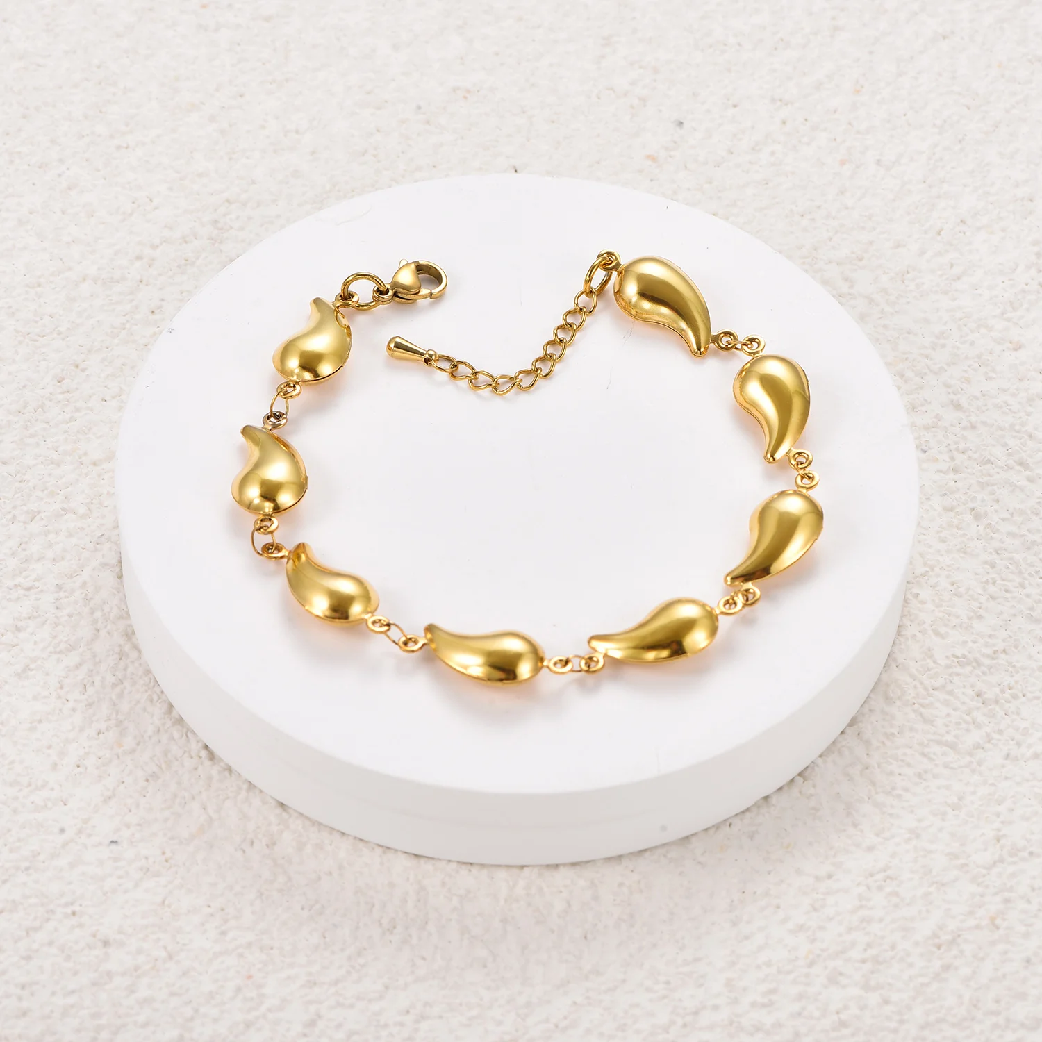 Neuer Trend Handketten-Fußkettchen aus Edelstahl, Goldfarben, Einfaches Wassertropfen-Design, Hohle Perlen-Armband-Schmuckzubehör für Mädchen und Frauen – Detail 5