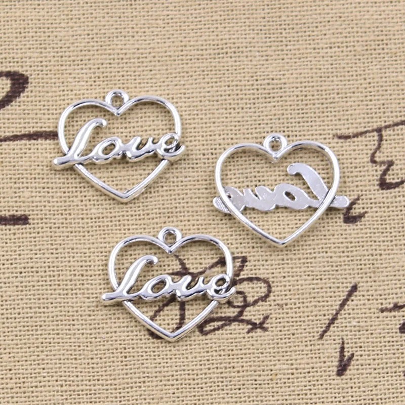 30pcs Charms Heart Love 19x20mm Antique Silver Color Pendants DIY Crafts Making Findings Handmade Tibetan Jewelry