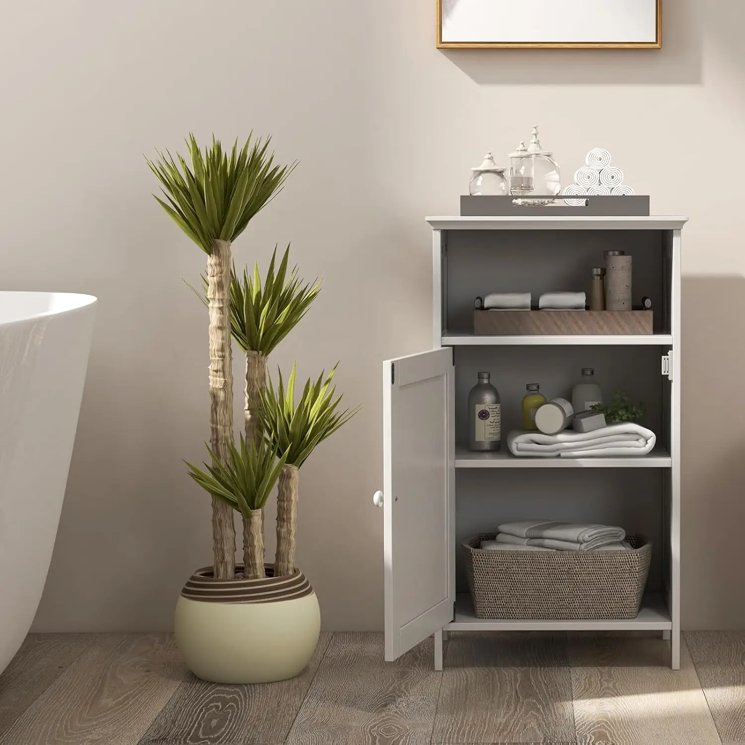 Bathroom Storage Cabinet, Bathroom Floor Cabinet Freestanding with Doors & 3-Position Adjustable Shelves, Wood Small Cabinet