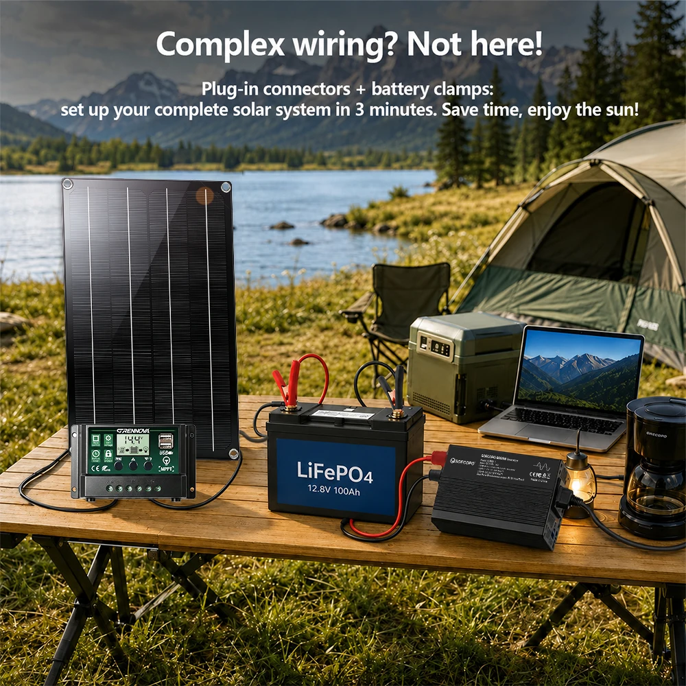 Emergency Backup Power 8000W Peak Solar System Kit (800W Panel + MPPT Controller + Stable Output Inverter) for RV Camping Home