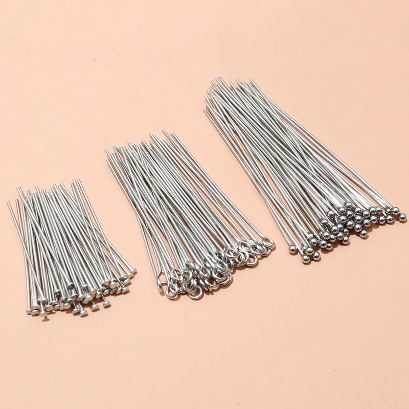 100pcs 20-70mm No Fade Stainless Steel Jewelry Making Pins Ball Head Eye Head/Flat Head Pins DIY Jewelry Making Accessories