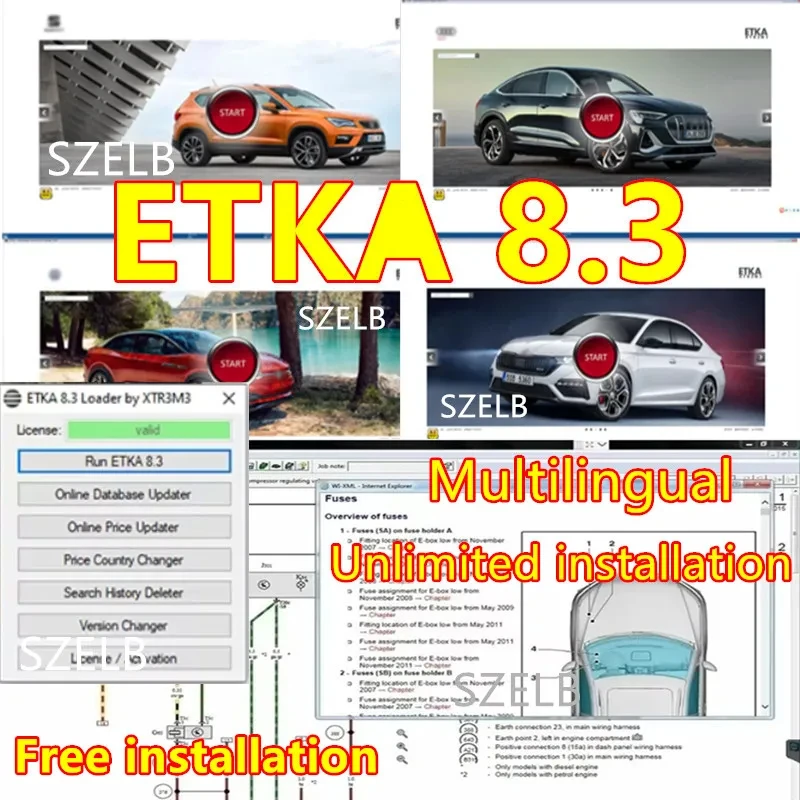 ETKA 8.3 مجموعة من كتالوج قطع غيار السيارات الإلكترونية، مناسبة لتركيب مجاني متعدد اللغات v/w au/di se/atsko/da ETKA