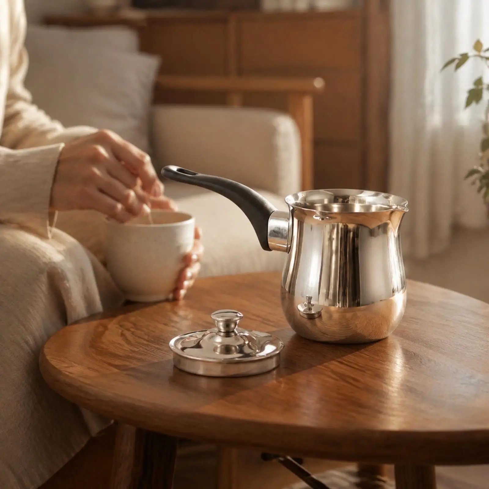 Lidded Stainless Steel Coffee Brewing Kettle with Controlled Stream Spout for Foaming Caramel Latte and Heating Drinks