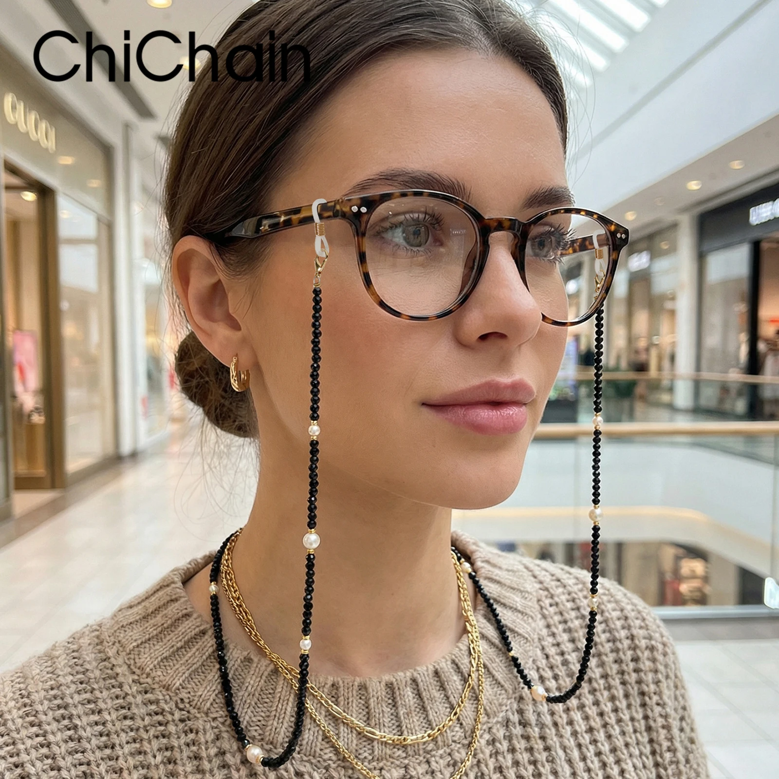Teamer Crystal Beaded Glasses Chain for Women Fashion Lanyard Gold Color Metal Sunglassses Chains Strap Cord Hanging Neck Holder