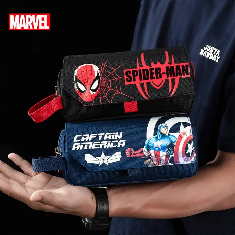 حقيبة أقلام ذات سعة كبيرة من Marvel Spider-Man Captain America، صندوق تخزين أدوات مكتبية للأطفال الخارقين، مقلمة للطلاب