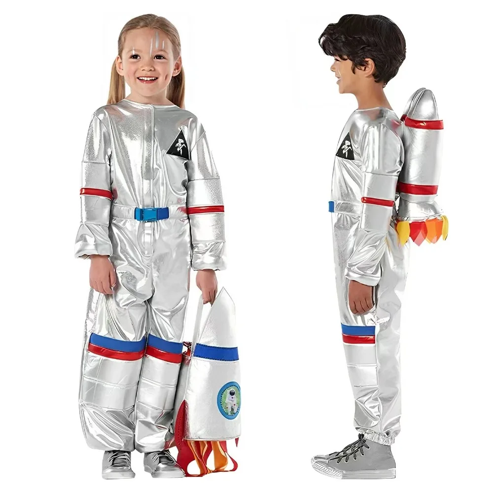 Halloween Astronaut Costume for Kids with Rocket backpack, Space Costume for Boys Girls Toddler 3-10 Pretend Role Play Dress Up