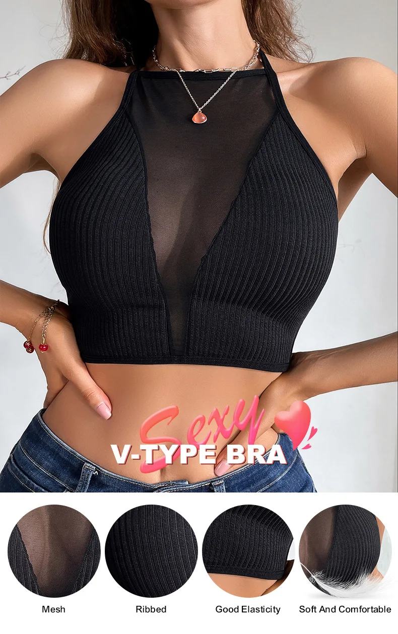 

1PCS Women's Sexy Mesh Camisole Crop Top Corset Ribbed Backless Casual Bralette Tank Top Lingerie Fashion Underwear