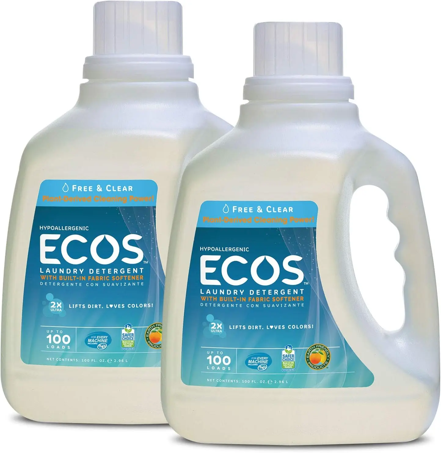 

Ecos 2x Liquid Laundry Detergent, Free & Clear, 100 Fl Oz (Pack of 2)
