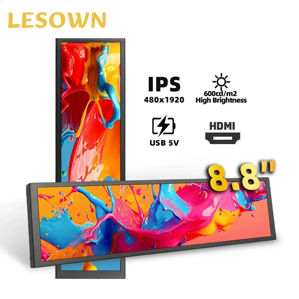 LESOWN 7.9 8.8 11.3 inch HDMI IPS Long Portable Monitor 480x1920 Full HD Secondary Screen for Desktop Laptop PC Aida64 CPU GPU