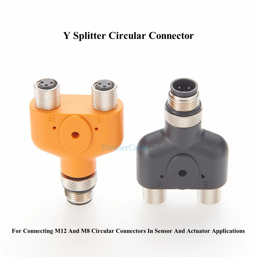 M12 4Pin to M8 3Pin H Splitter T Type Y Splitter Circular Tee Connector H Coupler Adapter For Actuators Sensors Automation