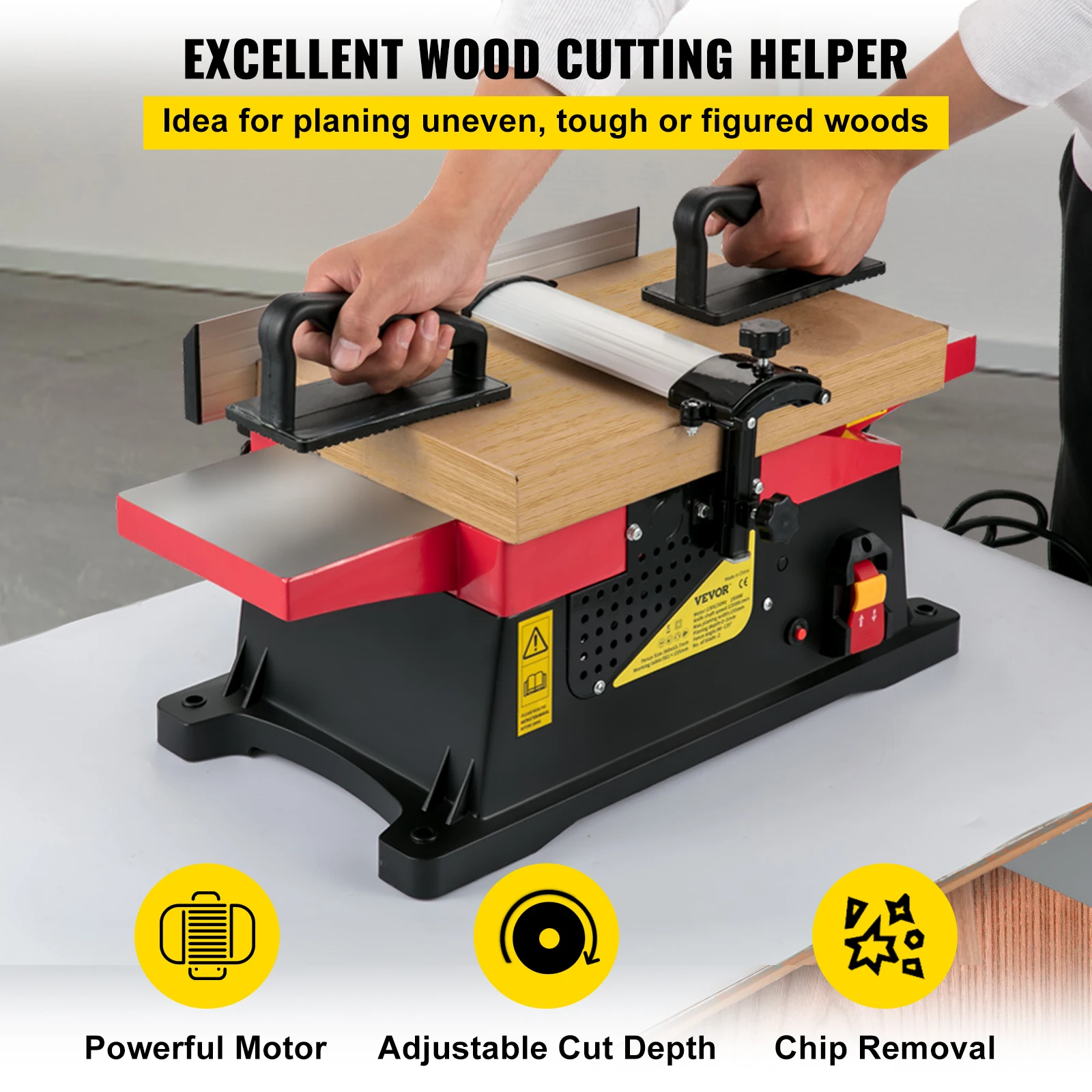 VEVOR Large Benchtop Jointer 6in 1650W pianificatore di legno elettrico 12000rpm 8amp motore in rame HSS lama precisa con 2 blocchi di spinta