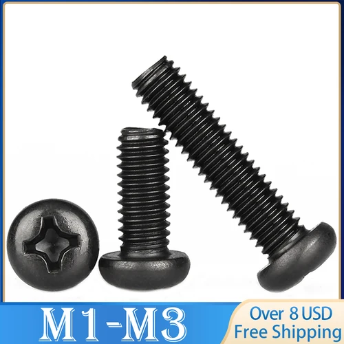 Tornillo cruzado de cabeza redonda negro M1 M1.2 M1.4 M1.7 M2 M2.5 M3 tornillos Phillips de cabeza plana empotrada electrónica de tamaño pequeño DIN7985 GB818