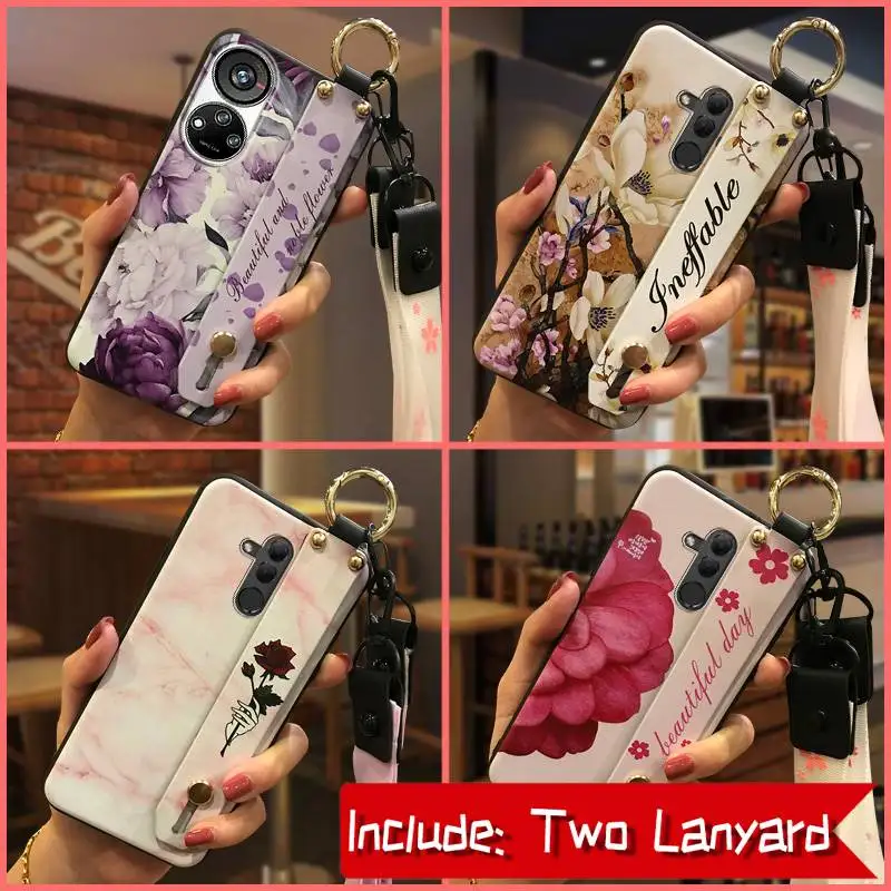 Kickstand Flower Phone Case For ZTE Balde V40S/Axon40 SE Wristband Anti-dust Silicone Waterproof Shockproof protective