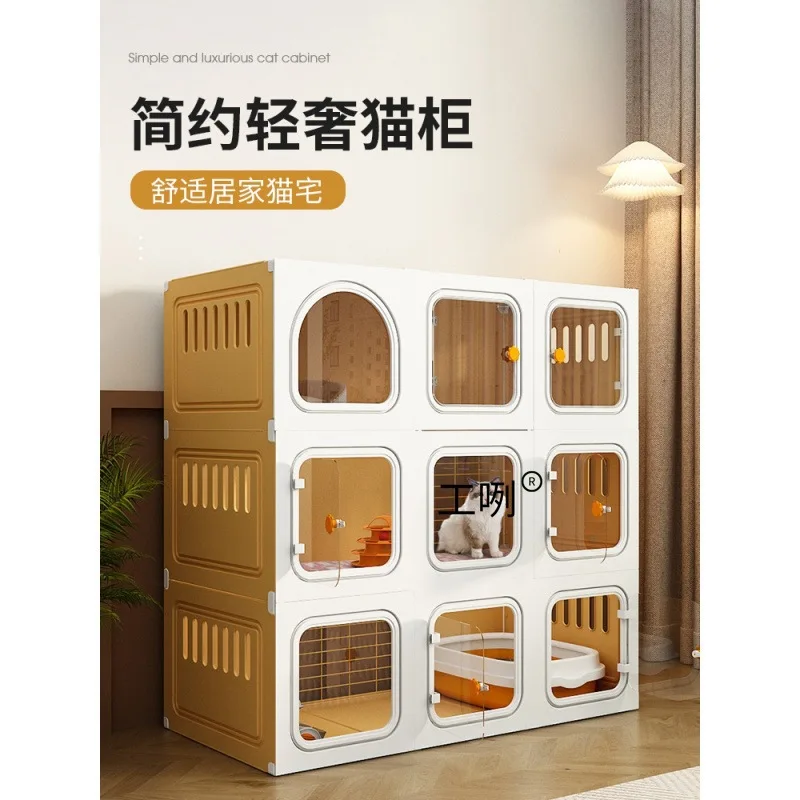 Luxury Cat Cage with Integrated Litter Box for Indoor Use Reinforced Heavy-Duty Cat House for Cats
