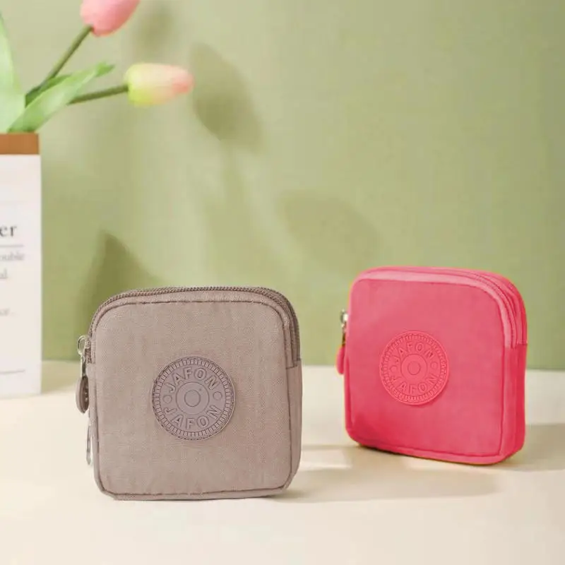 2026 Mini Nylon Waterproof Coin Purses Key Bag Wallets Portable Square Small Card Holder Zipper Zero Wallets Card Headphone Bags