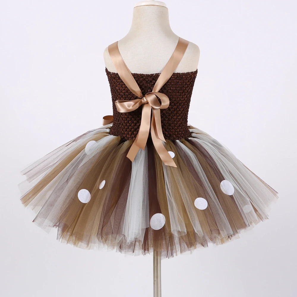 Brown Deer Costumes for Girls Christmas New Years Dresses for Kids Animal Reindeer Ballet Tutus Outfit with Hairbow Xmas Gift