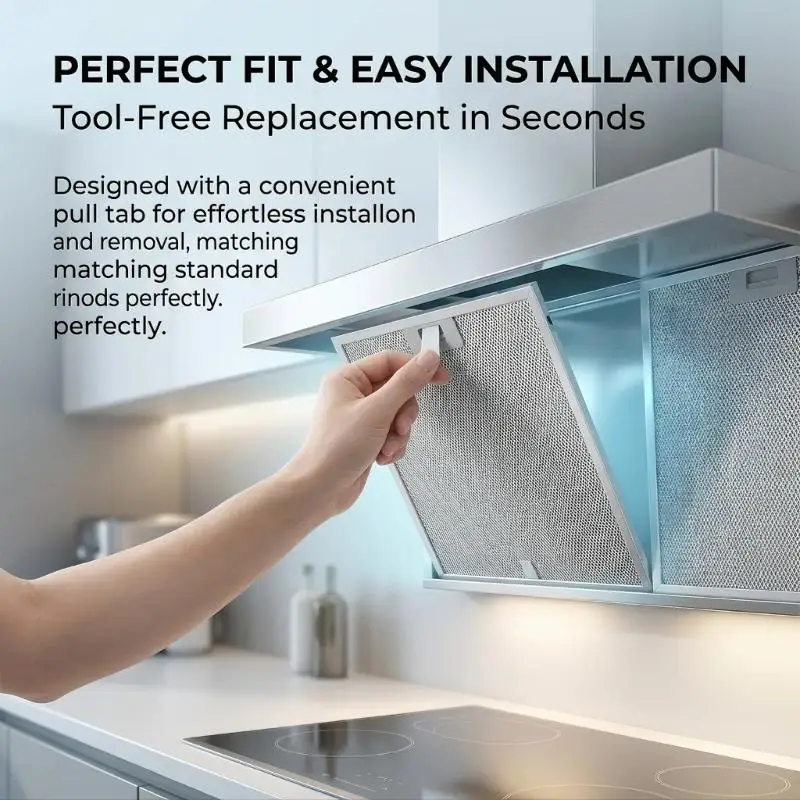J6PE Washable Hood Grease Filter Replacement 2 Pack Aluminum Filter Screens with Spring Hook Design and Pull Handle for Easy
