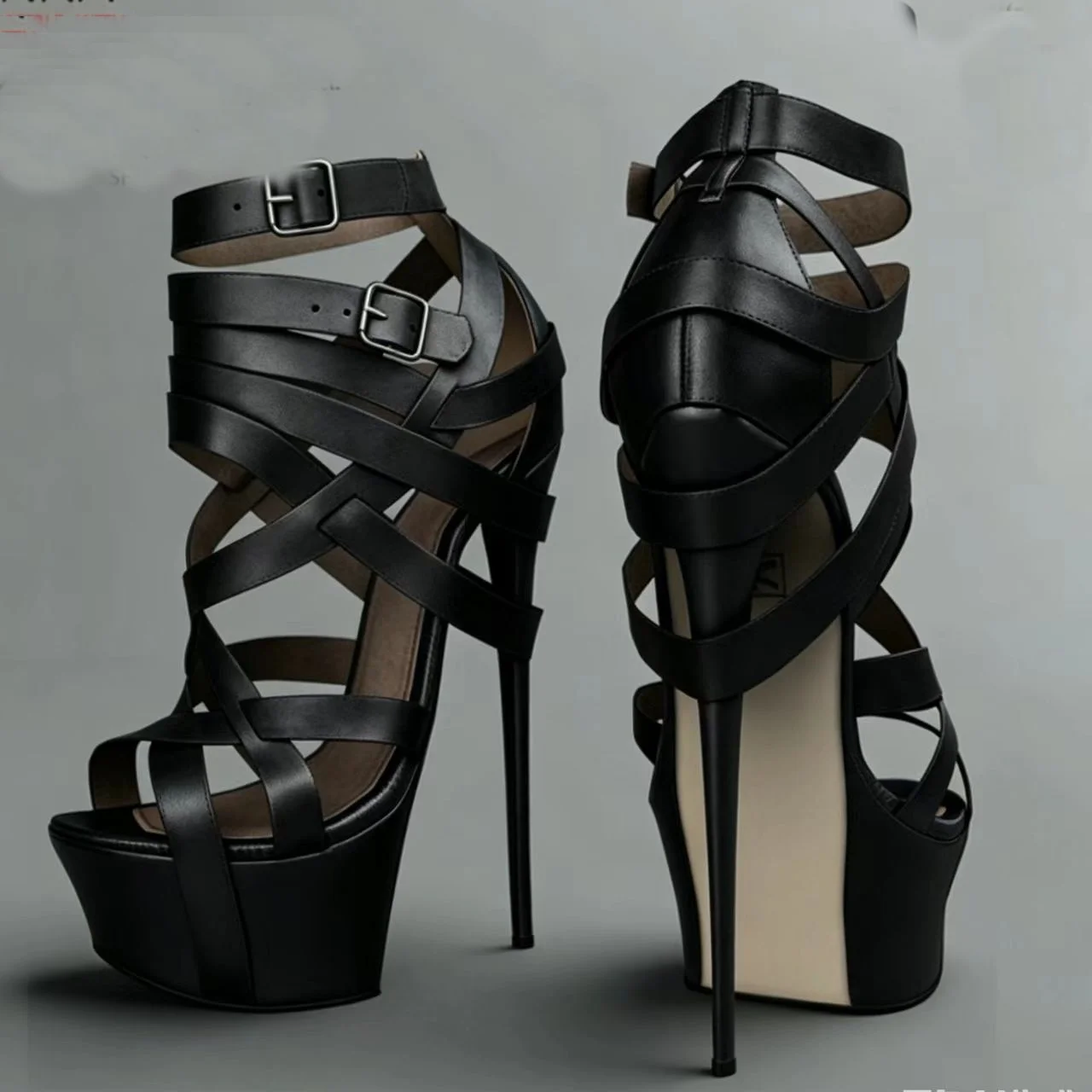 

Black Matte Leather Platform Sandals Thin High Heel Sexy Fashion Cool Summer Casual Big Size Woman Shoes Zapatillas Mujer