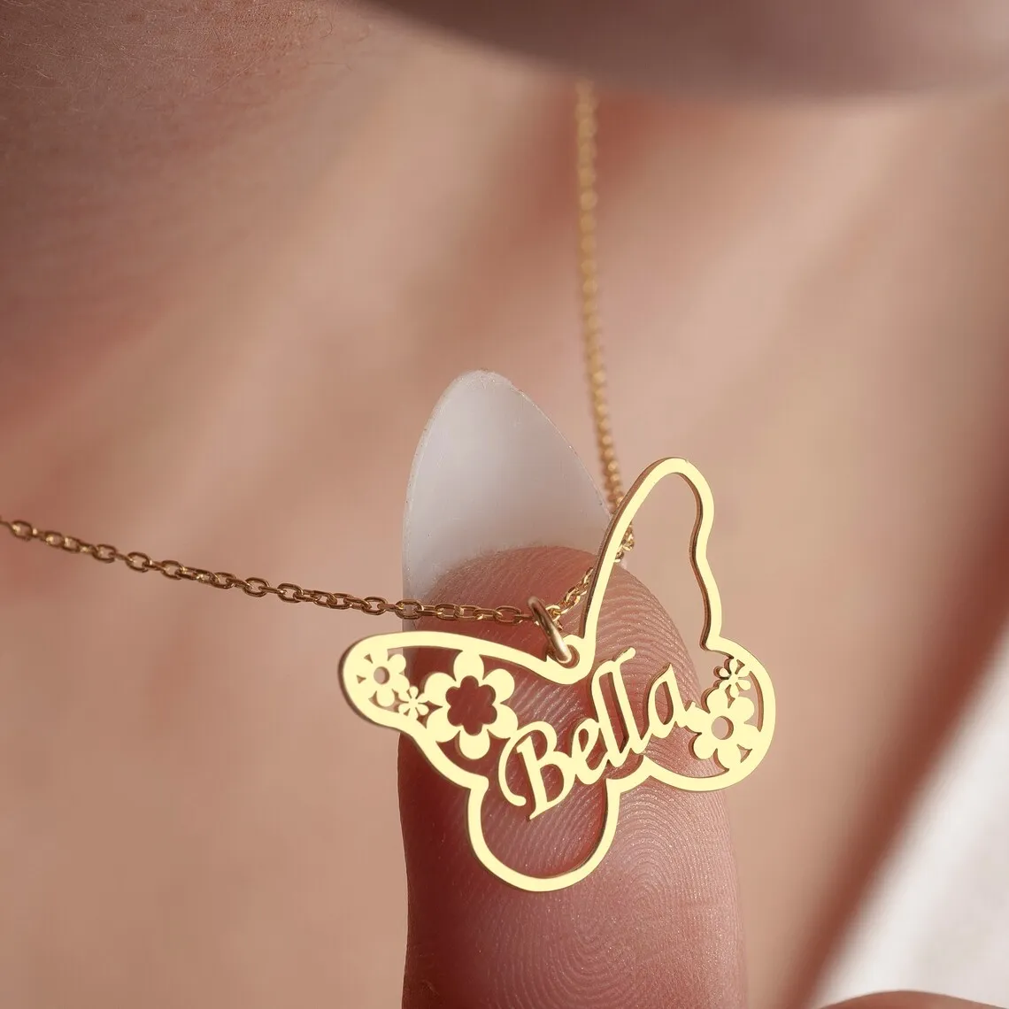 Custom Butterfly Name Necklace Women Girl Jewelry Personalized Gold Color Stainless Steel Flower Nameplate Choker Necklace