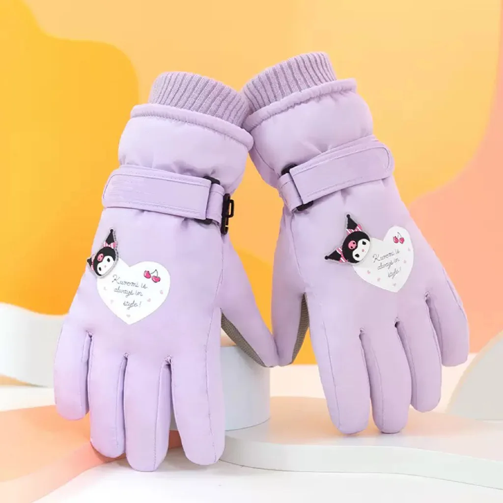 

Cute Kuromi Winter Skiing Gloves Women Sanrio Outdoor Students Cycling Touch Screen Windproof Anti Slip Thick Cold Proof Warm
