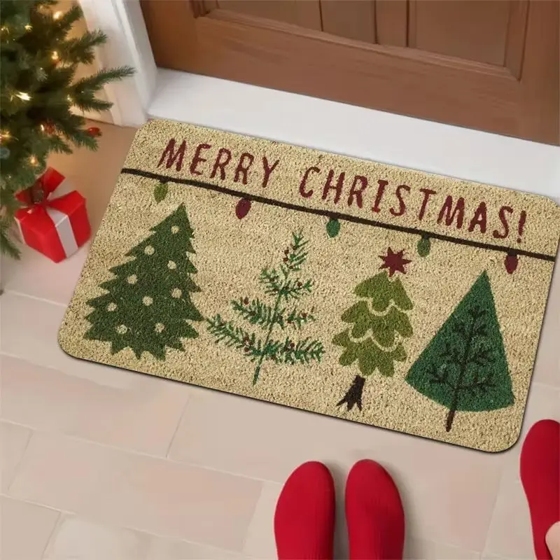 VIKAMA Merry Christmas Doormat Burlap Pine Cone Star Pattern Non Slip Entrance Rug Rustic Xmas Holiday Floor Mat Front Door Home