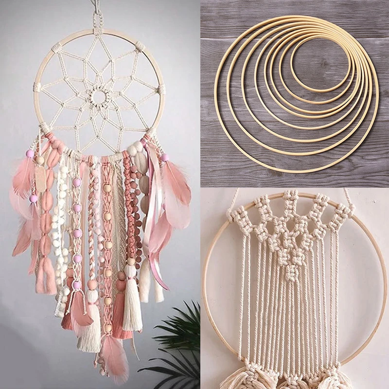 10Pc Wooden Bamboo Floral Circle Hoop Macrame Hoop Wood Rings for Wedding Party Home DIY Flower Wreath Dream Catcher Frame Decor