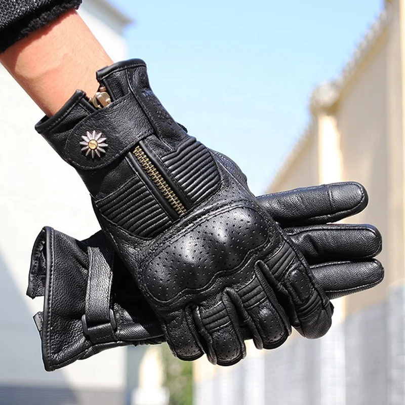 

Мотоциклетные перчатки из винтажной овчины с жесткой защитой костяшек пальцев, дышащие, с поддержкой сенсорных экранов, совместимые аксессуары