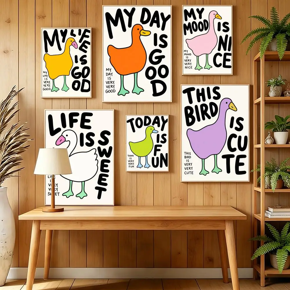 Interesting Duck Painting Calligraphy Canvas Wall Art for Bedroom & Living Room Decor | Home Gift Painting