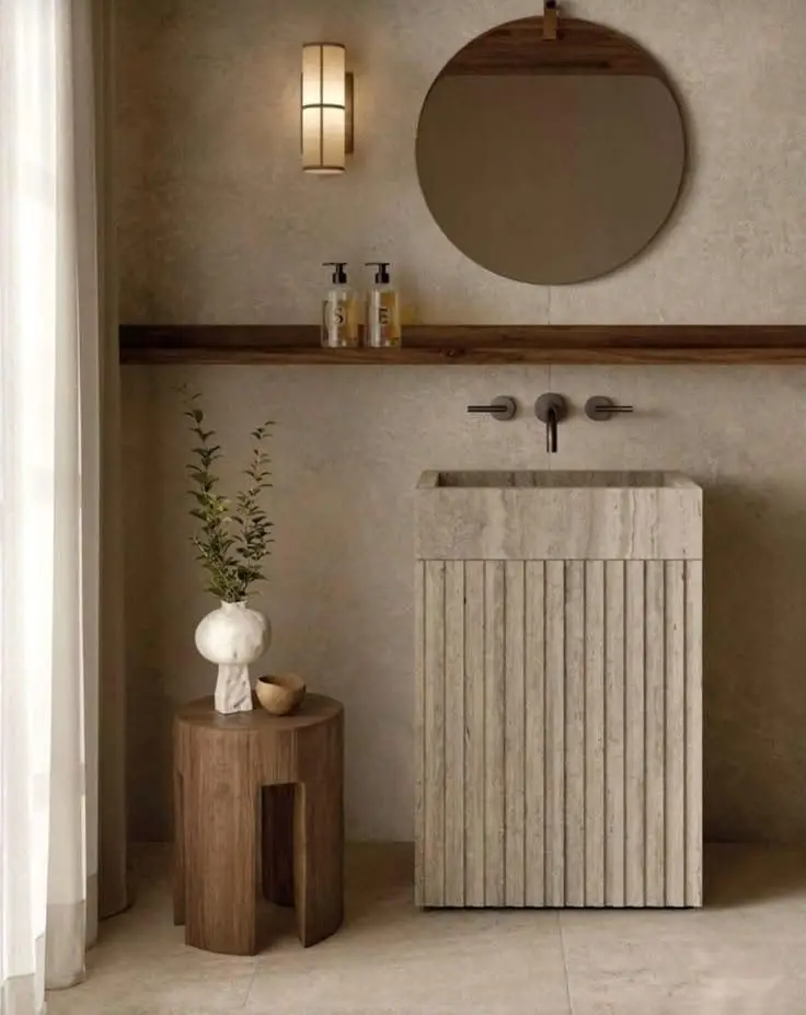 Elegant Modern Travertine Bathroom Sink Customizable Natural Stone Vanity Countertop for Luxury Hotel Apartment Building