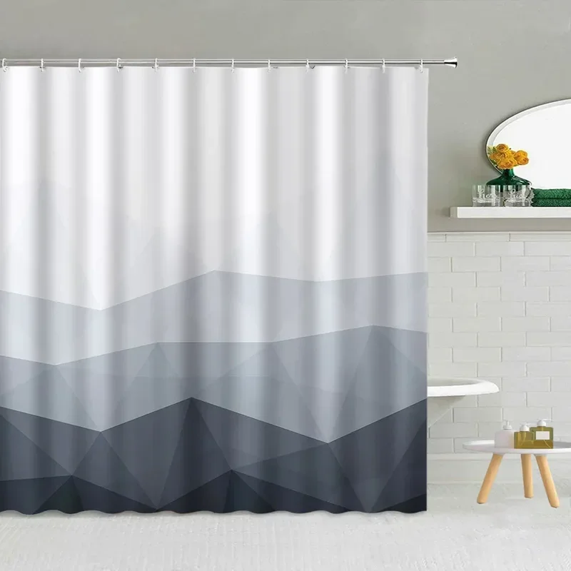 Geometric Shower Curtain, Gradient Colour Rhombus Bright Mid Century Modern Abstract Art Navy Blue Purple Bathroom Decorative