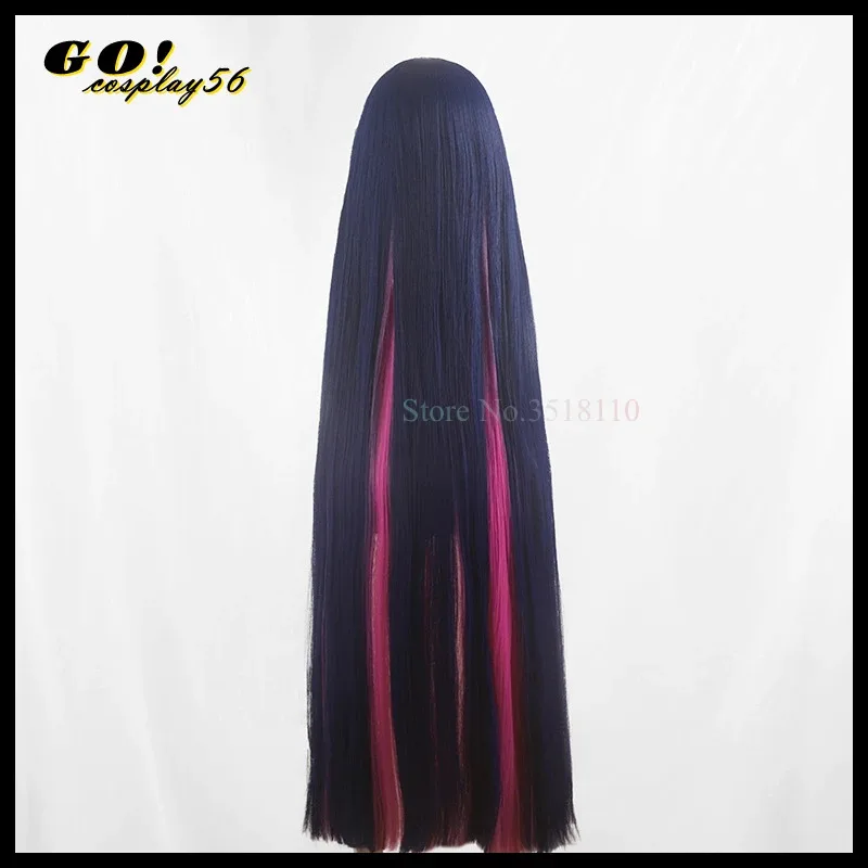 

2025 Anarchy Cosplay Wig Blue Bow Panty Stocking with Garterbelt 120cm Long Straight Navy Pink Synthetic Hair Headwear