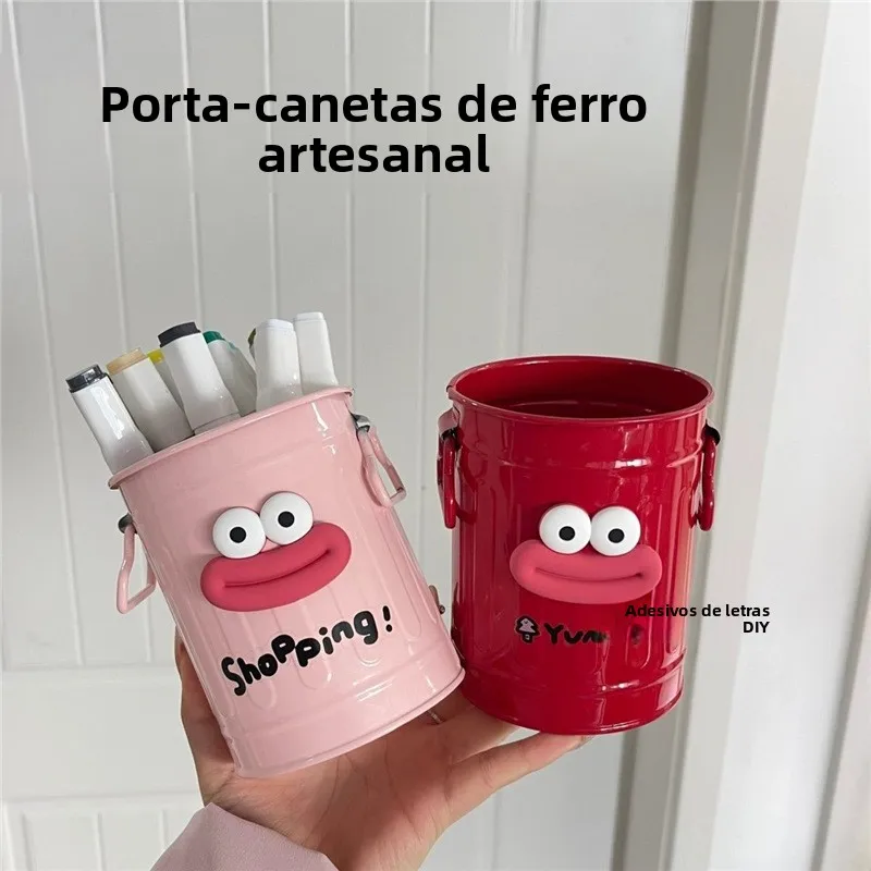 クリエイティブな大口鉄製アートペンホルダーかわいいデスクトップオフィス収納学生装飾品お祝い用品ギフトアイデア